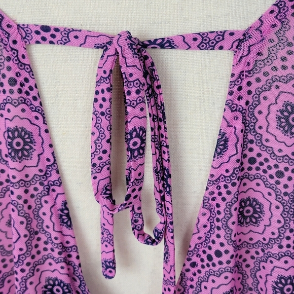 Lane Bryant Pink Geo Print Babydoll Mesh Cap Sleeve V-Neck Top Sz 26/28 NEW - Picture 4 of 11